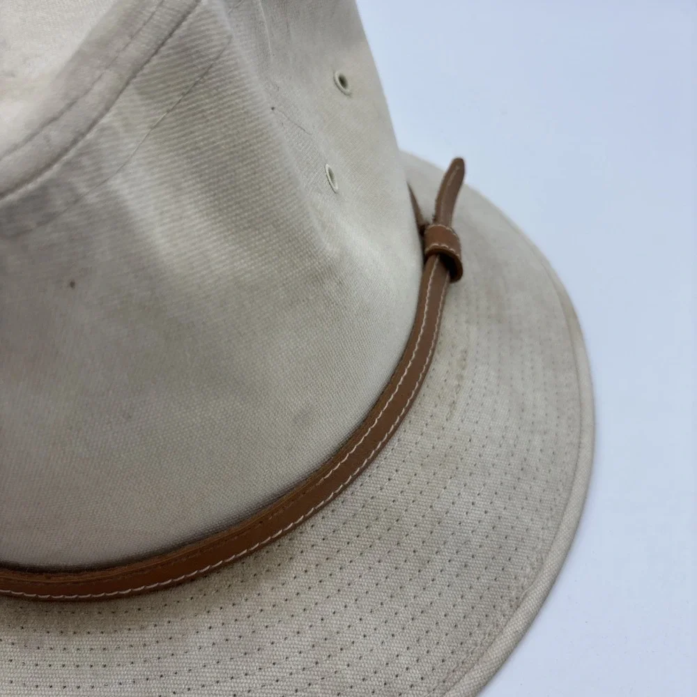 Vintage Stetson Safari Hat Canvas Made in USA Brown Leather Band 7 1/4 - 7 3/8